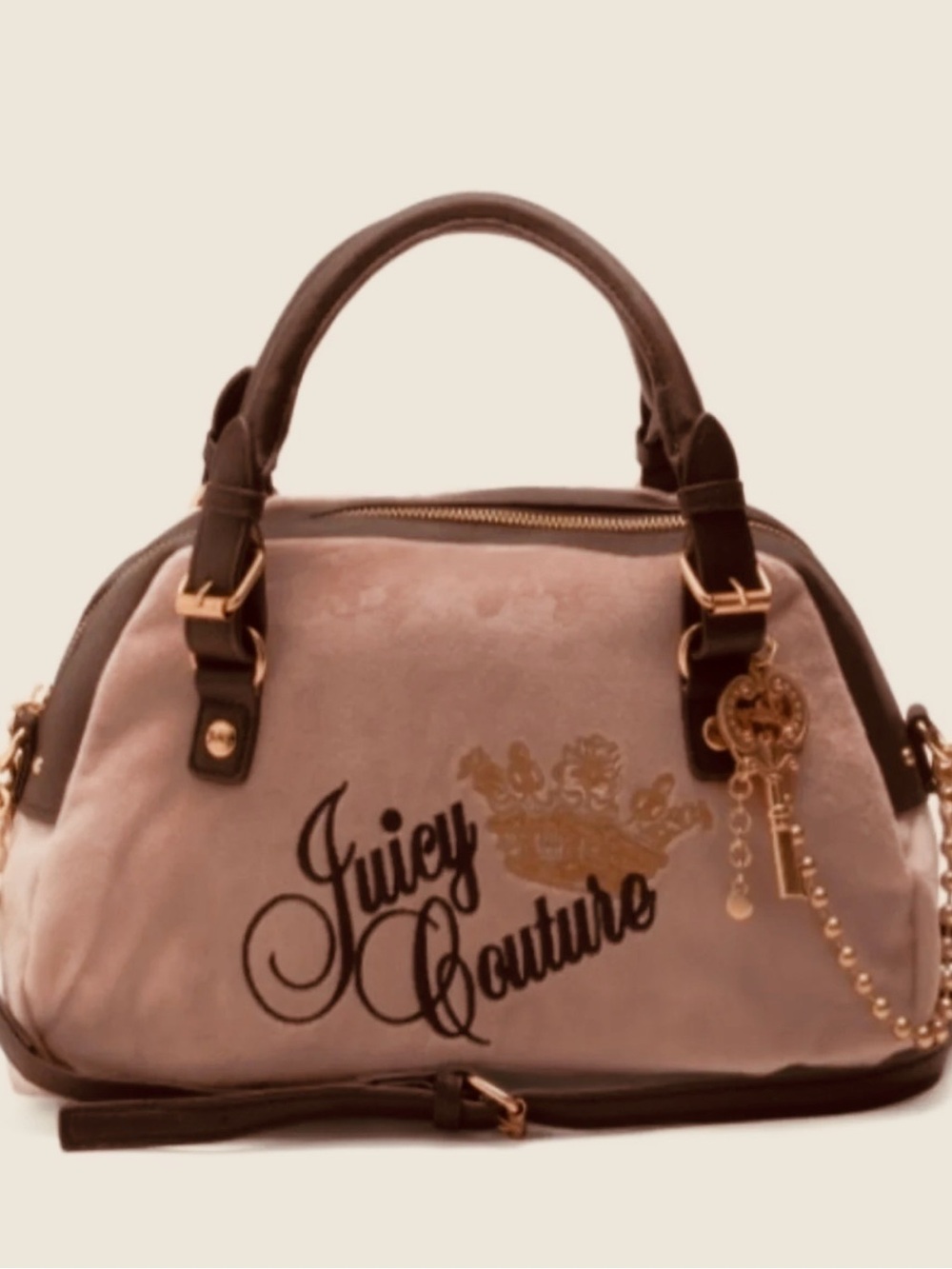 Juicy Couture Blush Pink Satchel with Black Trim and Gold Accents